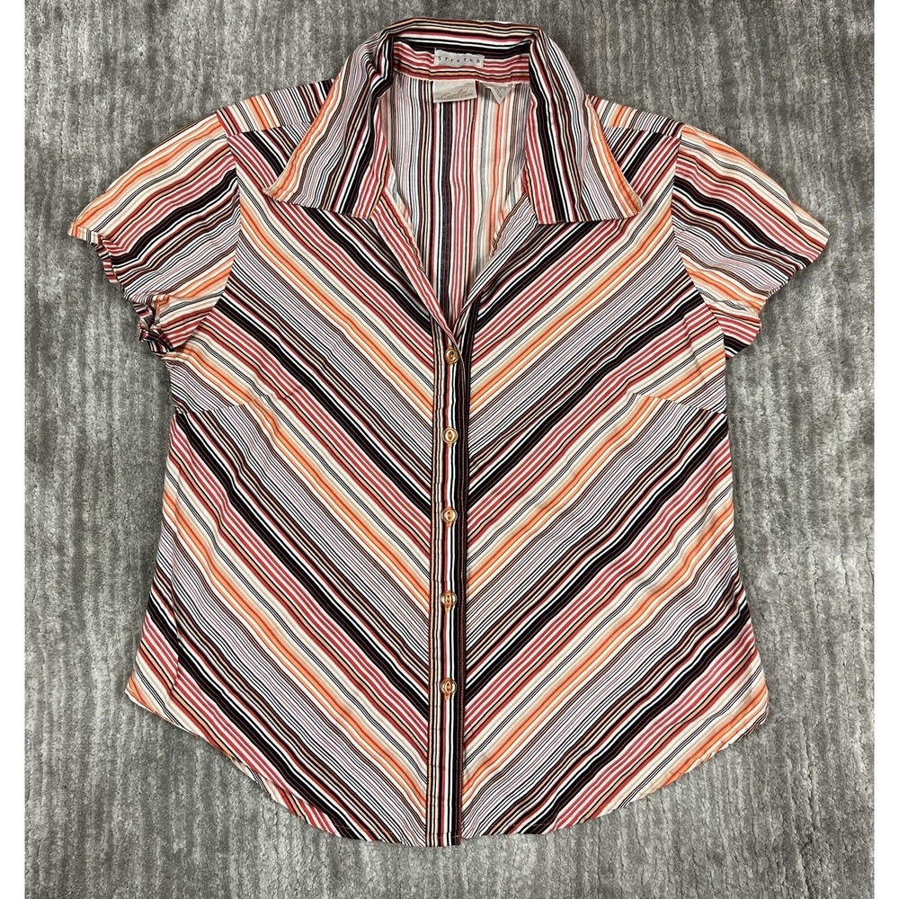 Fiorlini International Shirt Womens Medium Multi Color Striped Stretch Button Up